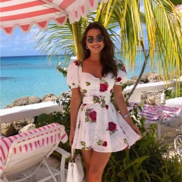 Majorelle Mackenzie Floral Rose Puff Sleeve Belted Mini Dress Bloggers Fave - Picture 2 of 8